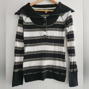 Free People Y2K Women's Striped 3 Button Sweater Size Medium